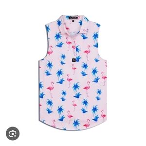 Bad Birdie Pink and Blue Women's Flamingo  Sleeveless Polo